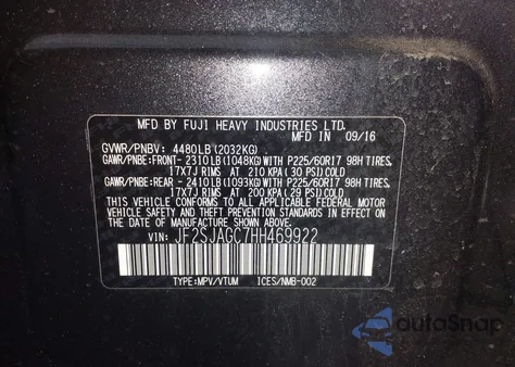 2017 Subaru Forester 2.5I Premium from USA, damaged, VIN JF2SJAGC7HH469922